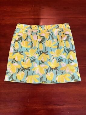 J. Crew Mini Pencil Skirt Yellow Floral Print Career Work Sz 12